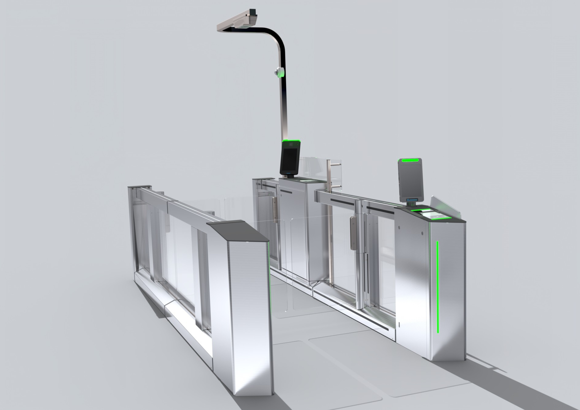 ImmSec3 An image showing the speed gates provided by Gunnebo Entrance Control to COWI Denmark, who use Gunnebo Entrance Control speed gate solutions